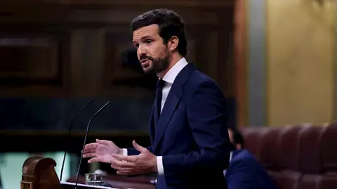 El líder del Partido Popular, Pablo Casado este miércoles en el pleno del Congreso El líder del Partido Popular, Pablo Casado este miércoles en el pleno del Congreso