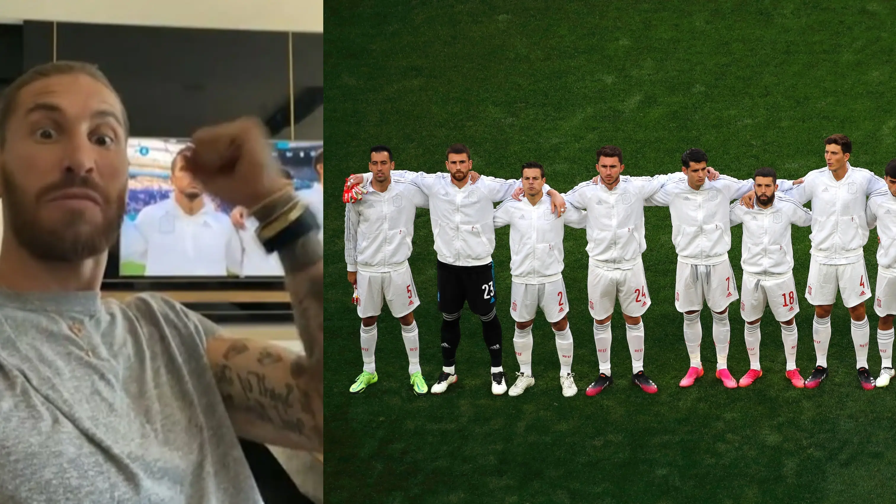 Sergio Ramos, uno más apoyando a España ante Suiza: así vivió el himno español antes del comienzo de los cuartos de la Eurocopa Sergio Ramos, uno más apoyando a España ante Suiza: así vivió el himno español antes del comienzo de los cuartos de la Eurocopa