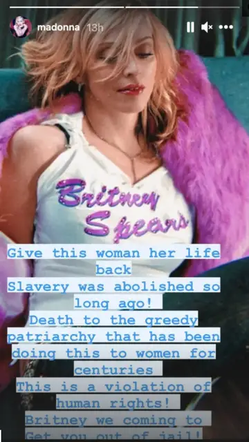 Instagram @madonna Madona apoya a Britney Spears