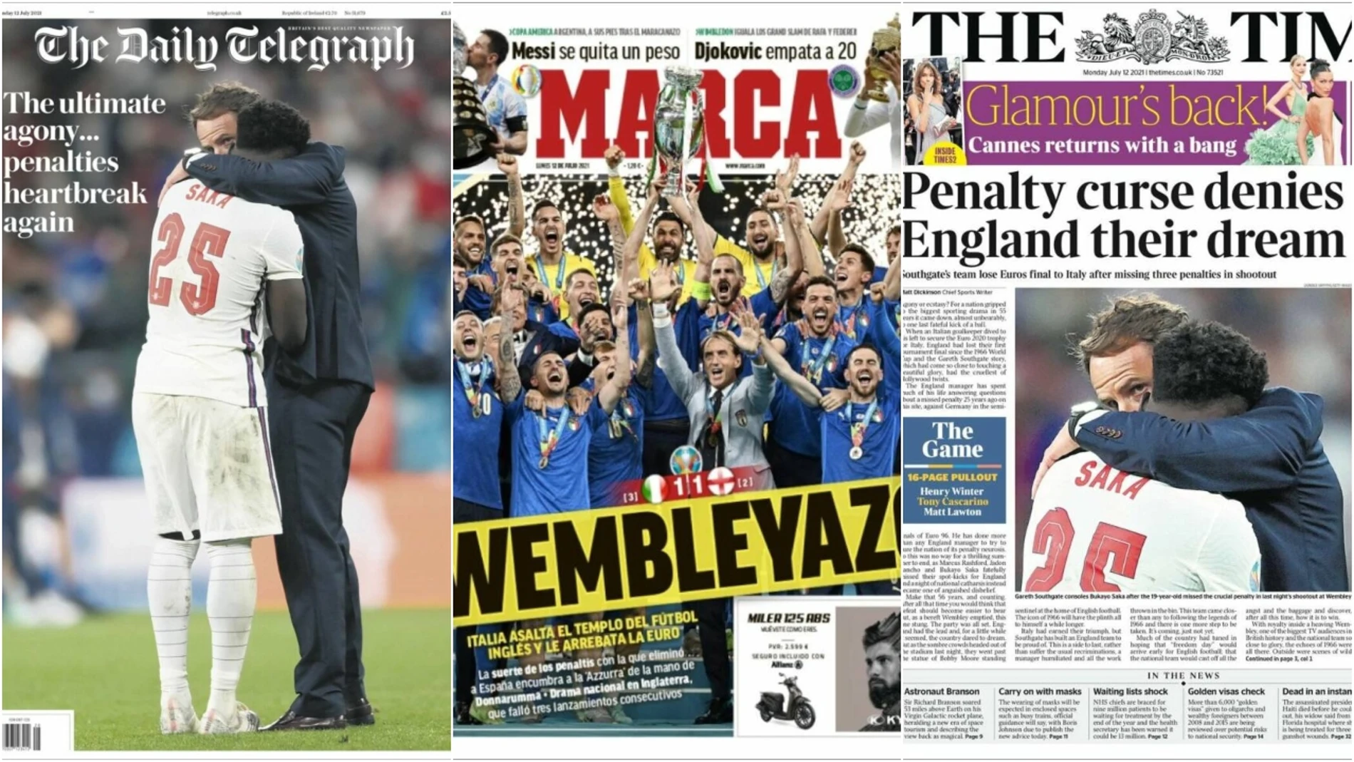 Así refleja la prensa británica la derrota de Inglaterra en la final de la Eurocopa en Wembley