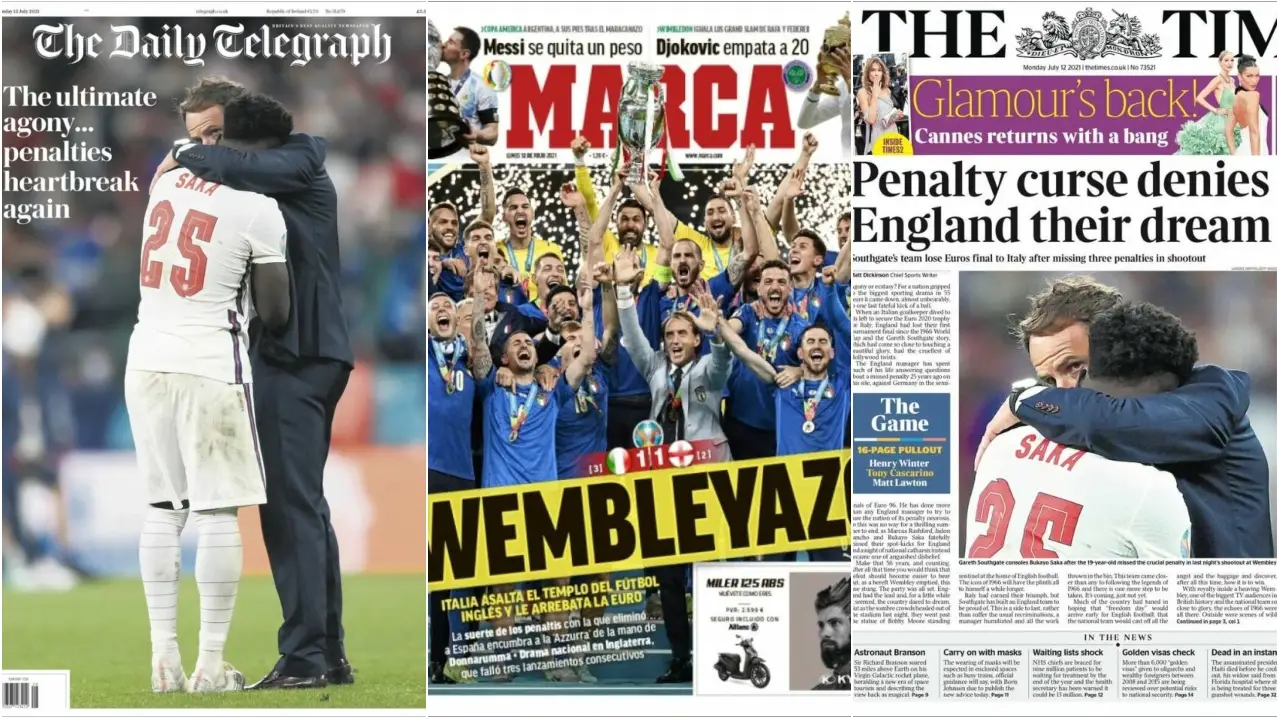 As&iacute; refleja la prensa brit&aacute;nica la derrota de Inglaterra en la final de la Eurocopa en Wembley