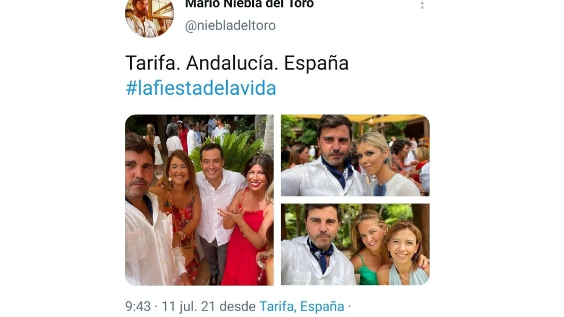 Una foto de Juanma Moreno sin mascarilla y sin distancia de seguridad en una boda desata la polémica