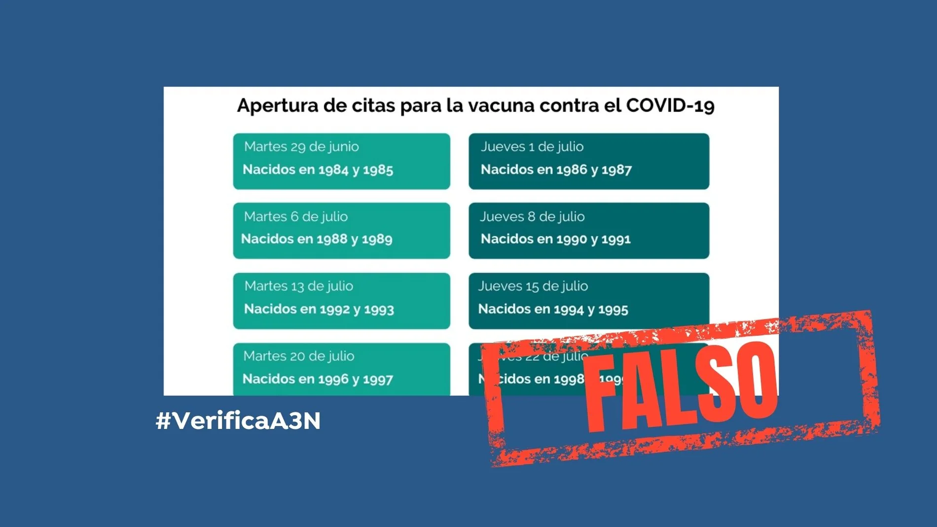 No es cierto que Murcia vacunará a los nacidos en 1994 y 1995 a partir del 15 de julio