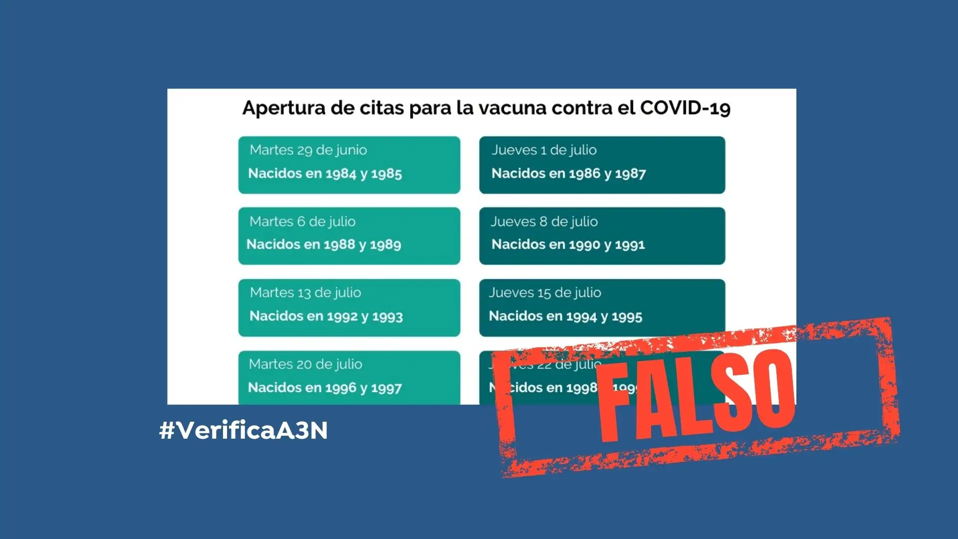 No es cierto que Murcia vacunar&aacute; a los nacidos en 1994 y 1995 a partir del 15 de julio