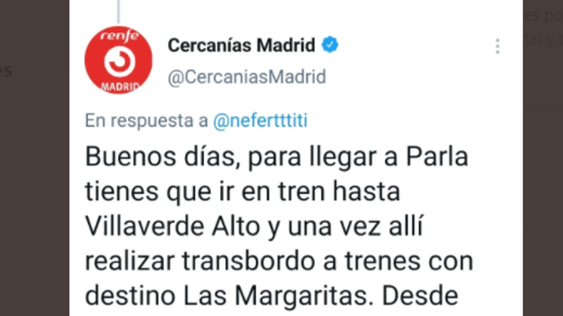 La respuesta de Cercanías Madrid en Twitter sobre cómo ir a Parla desata los memes