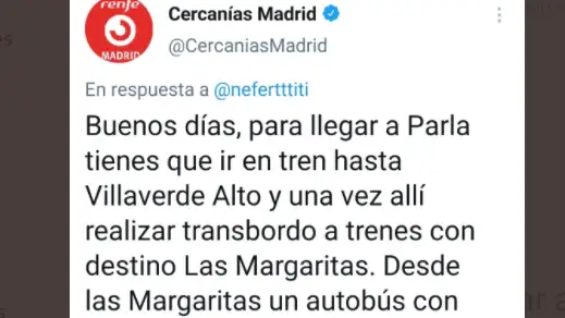 La respuesta de Cercanías Madrid en Twitter sobre cómo ir a Parla desata los memes La respuesta de Cercanías Madrid en Twitter sobre cómo ir a Parla desata los memes