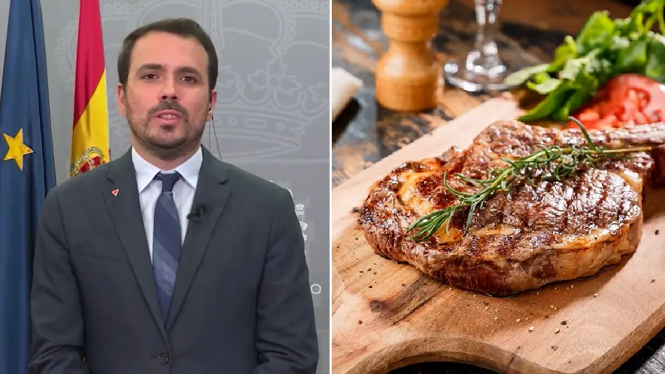 El ministro de Consumo, Alberto Garzón, y un chuletón de ternera, tras la polémica creada. El ministro de Consumo, Alberto Garzón, y un chuletón de ternera, tras la polémica creada.