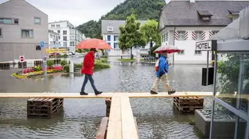 El pueblo de Stansstad, en Suiza, inundado por las tormentas, al igual que Alemania. 
