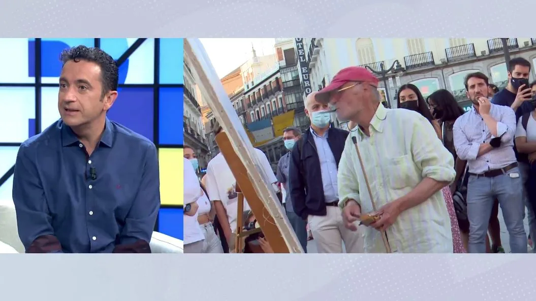 Antonio L&oacute;pez pinta en la Puerta del Sol.