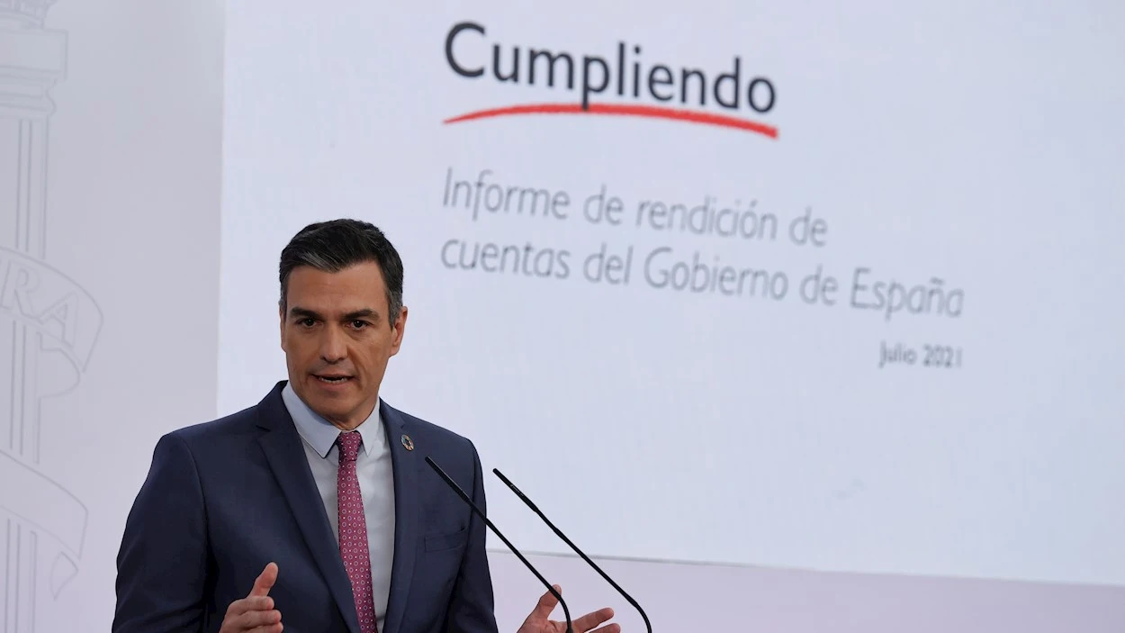El presidente del Gobierno, Pedro Sánchez, hace balance del curso político marcado por la pandemia y la reapertura del diálogo con Cataluña y presenta un informe sobre el cumplimiento de los compromisos contraídos por el Ejecutivo El presidente del Gobierno, Pedro Sánchez, hace balance del curso político marcado por la pandemia y la reapertura del diálogo con Cataluña y presenta un informe sobre el cumplimiento de los compromisos contraídos por el Ejecutivo