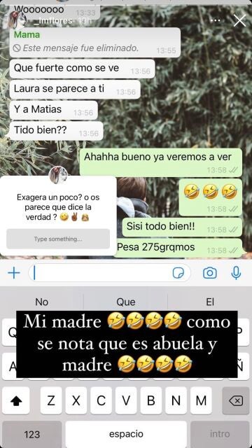 Laura Matamoros muestra la conversación con su madre, Marián Flores
