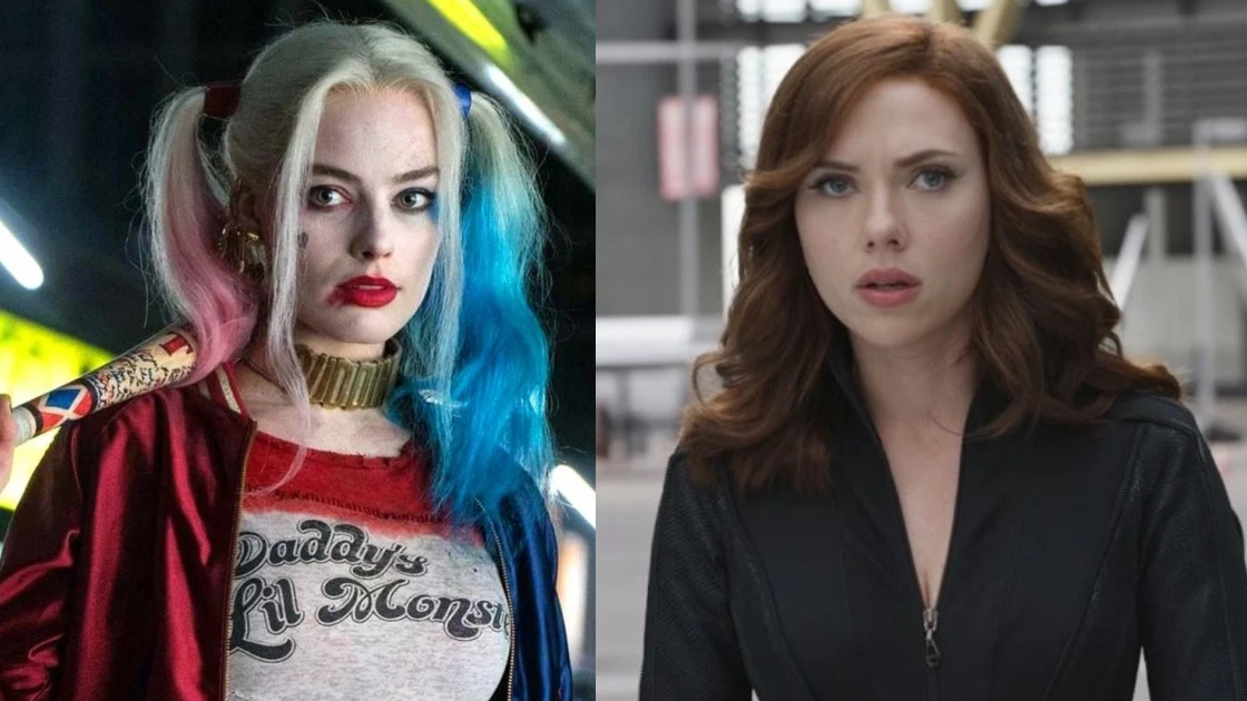 Margot Robbie y Scarlett Johansson como Harley Quinn y Viuda Negra Margot Robbie y Scarlett Johansson como Harley Quinn y Viuda Negra