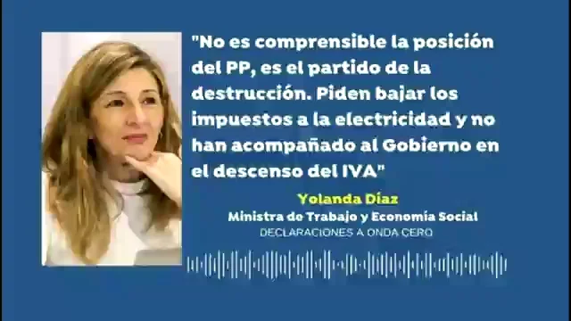 Yolanda D&iacute;az, sobre las cr&iacute;ticas del PP por la subida de la luz: "Es el partido de la destrucci&oacute;n"