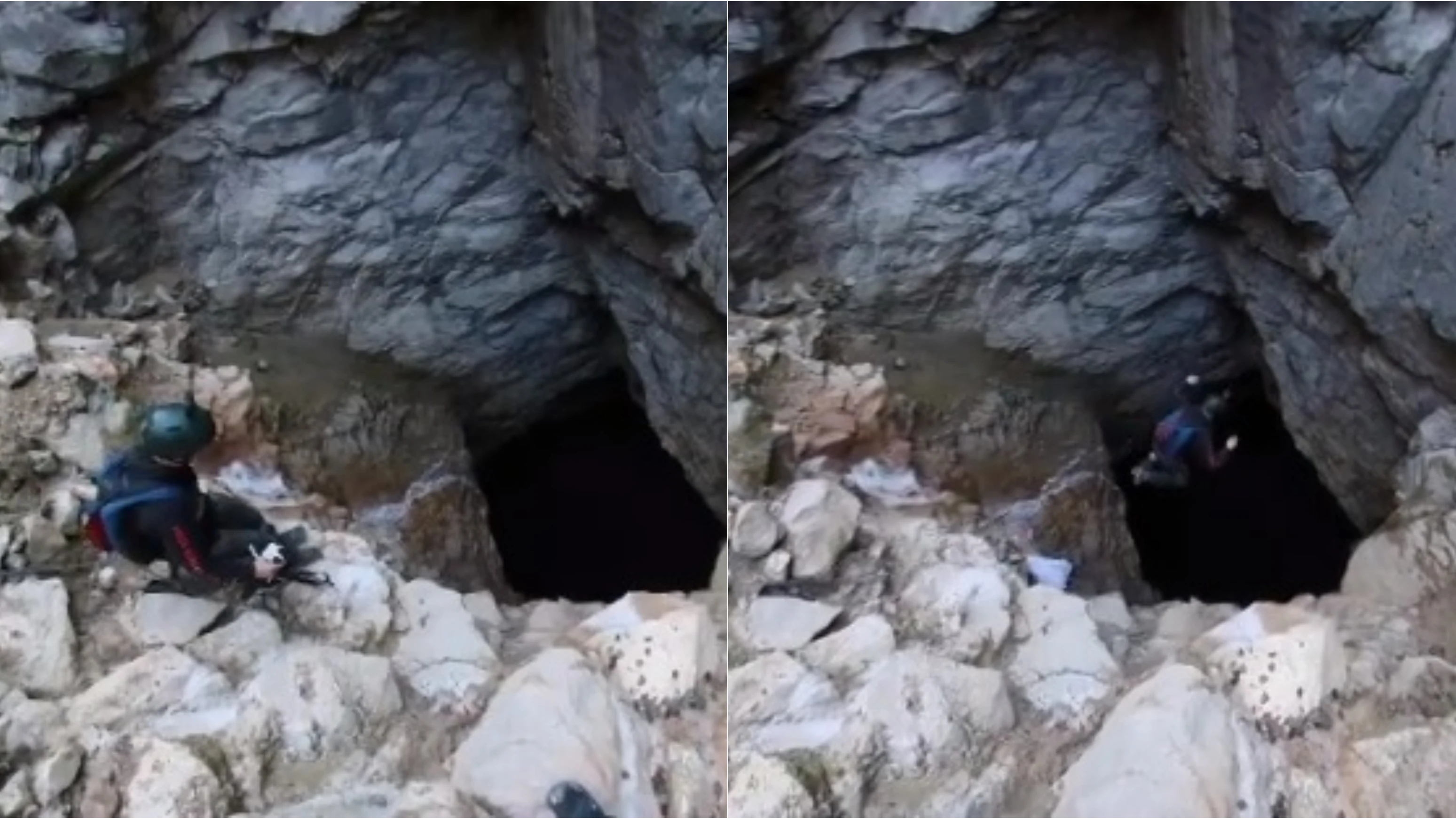 Cueva El extremo salto base de Kasper Kumpulainen en una cueva de 4 metros de ancho y 50 de profundidad