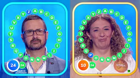 Marco Antonio y Sofía, a una sola letra del bote de 'Pasapalabra' en el mismo programa Marco Antonio y Sofía, a una sola letra del bote de 'Pasapalabra' en el mismo programa