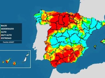 Mapa de riesgo extremo de incendios forestales en España