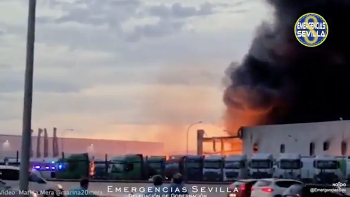 Incendio pol&iacute;gono industrial en Sevilla 