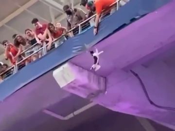 El público rescata a un gato que quedó colgando de la grada en un estadio de Florida