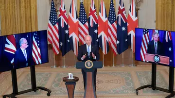 Scott Morrison, Joe Biden y Boris Jonhson Scott Morrison, Joe Biden y Boris Jonhson