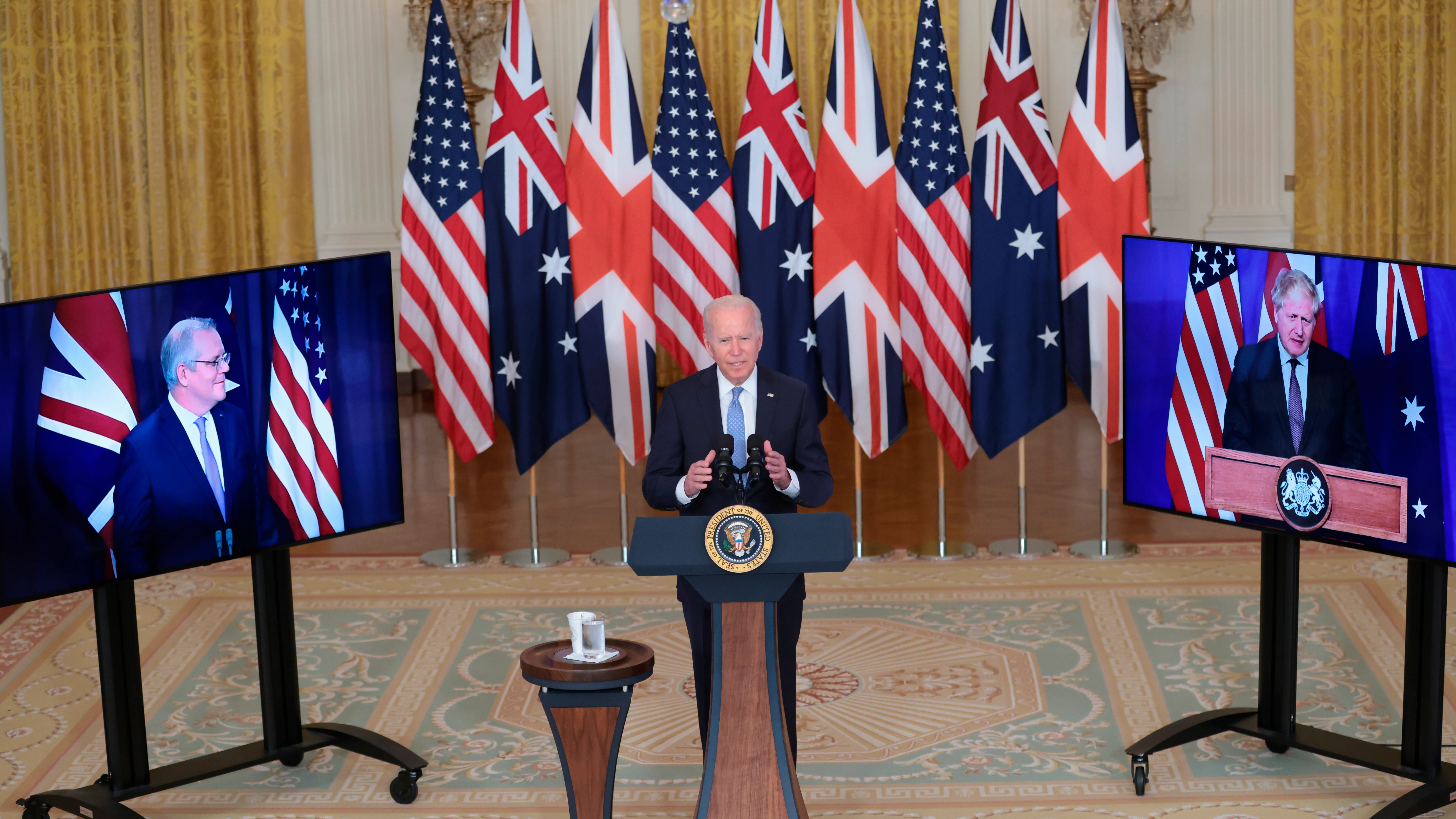 Scott Morrison, Joe Biden y Boris Jonhson Scott Morrison, Joe Biden y Boris Jonhson