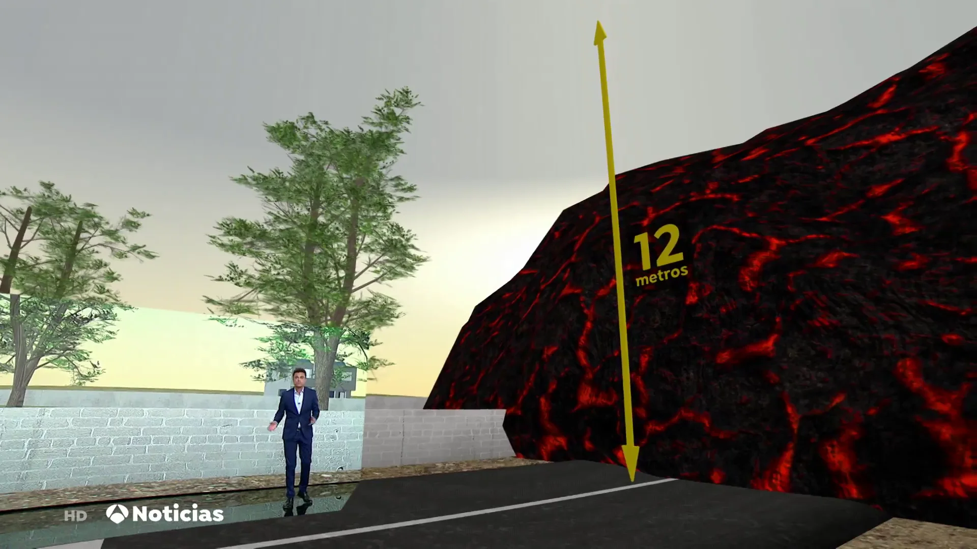 Realidad aumentada: Las coladas de lava del volcán de La Palma son tan altas como un edificio de 6 pisos Realidad aumentada: Las coladas de lava del volcán de La Palma son tan altas como un edificio de 6 pisos