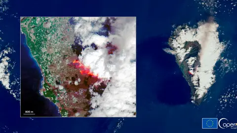 Volcán de La Palma visto desde el satélite Copernicus Volcán de La Palma visto desde el satélite Copernicus