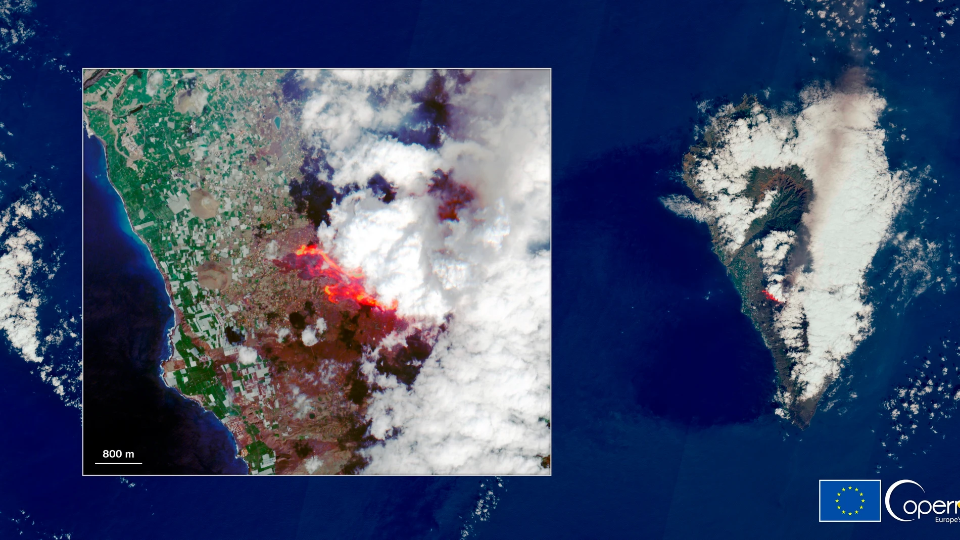 Volcán de La Palma visto desde el satélite Copernicus