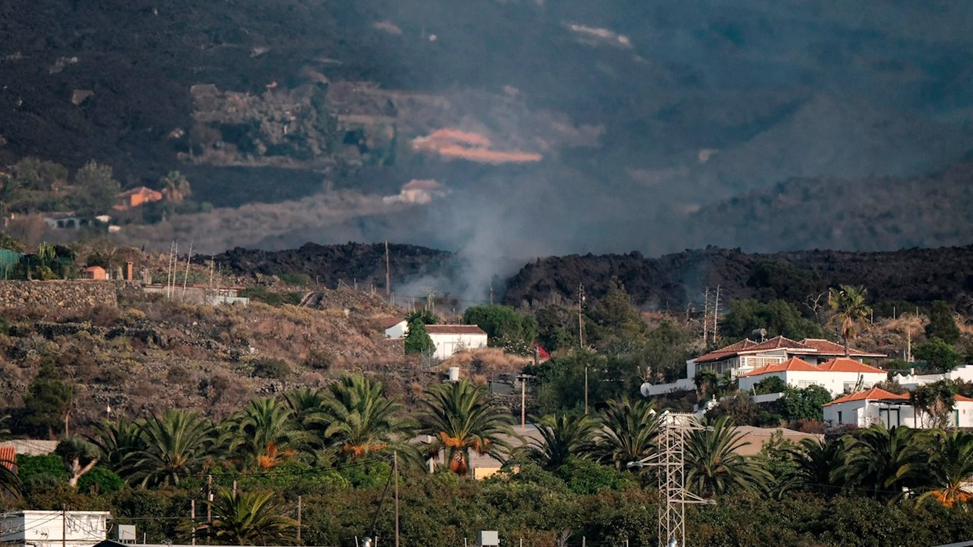 magen hoy Domingo de la colada de lava expulsada por el volcán Cumbre Vieja de La Palma por encima del pueblo palmeño de Todoque