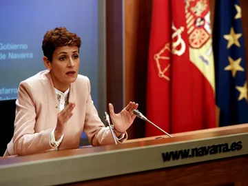 - La presidenta del Gobierno de Navarra, María Chivite, durante la rueda de prensa - La presidenta del Gobierno de Navarra, María Chivite, durante la rueda de prensa