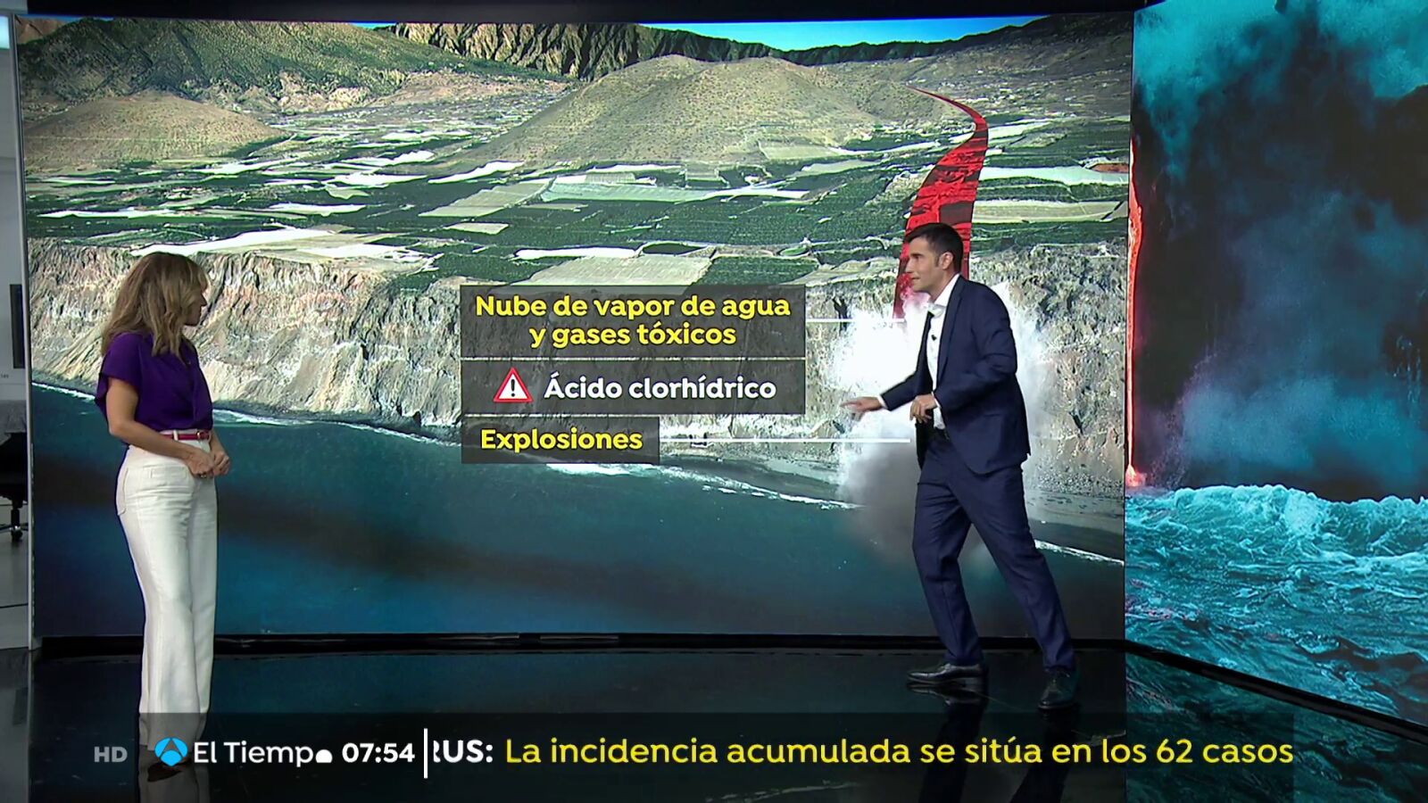 El viento, el factor determinante para despejar las nubes del volcán de La Palma en su entrada al mar