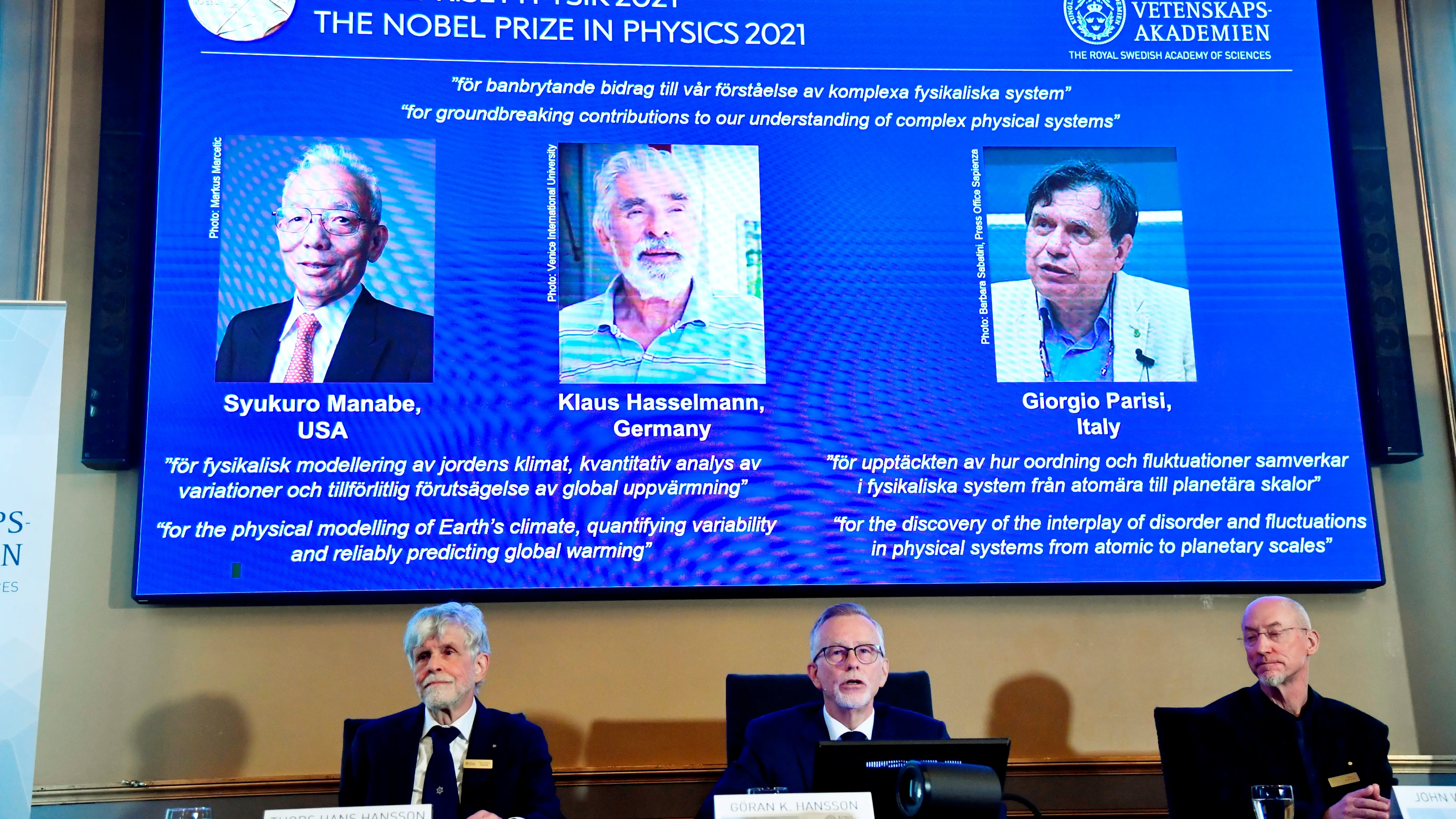 Los científicos Syukuro Manabe, Klaus Hasselmann y Giorgio Parisi, Premio Nobel de Física 2021 Los científicos Syukuro Manabe, Klaus Hasselmann y Giorgio Parisi, Premio Nobel de Física 2021
