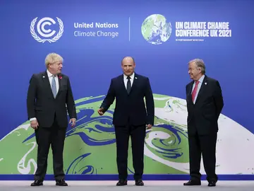 El primer ministro británico, Boris Johnson, el secretario general de la ONU, Antonio Guterres, y el primer ministro israelí, Naftali Bennett El primer ministro británico, Boris Johnson, el secretario general de la ONU, Antonio Guterres, y el primer ministro israelí, Naftali Bennett