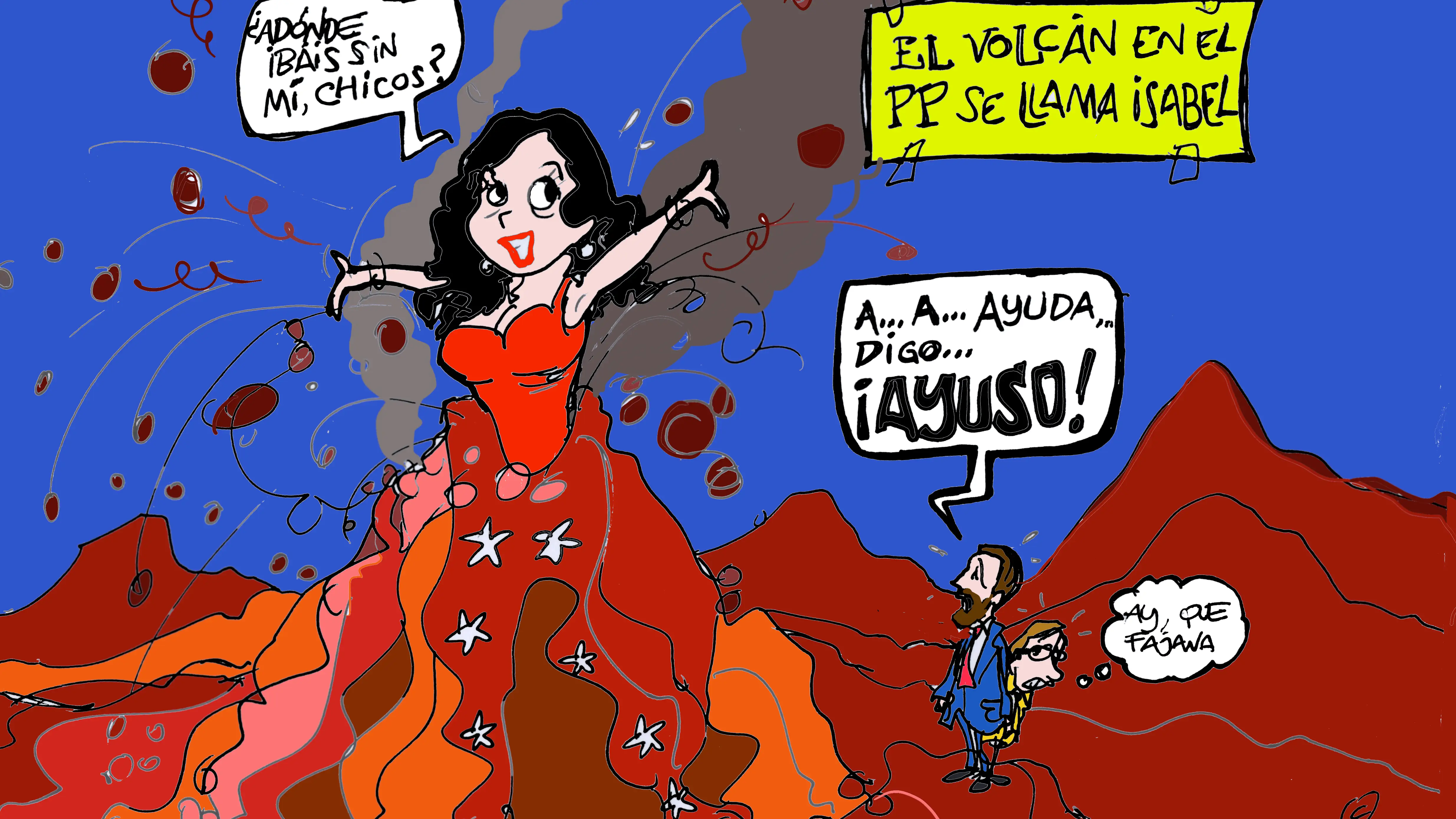 'El volcán en el PP se llama Isabel Díaz Ayuso', en la viñeta gráfica de Alfredo Boto-Hervás 'El volcán en el PP se llama Isabel Díaz Ayuso', en la viñeta gráfica de Alfredo Boto-Hervás