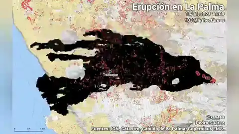 Un timelapse muestra el territorio afectado por la lava del volcán de La Palma Un timelapse muestra el territorio afectado por la lava del volcán de La Palma