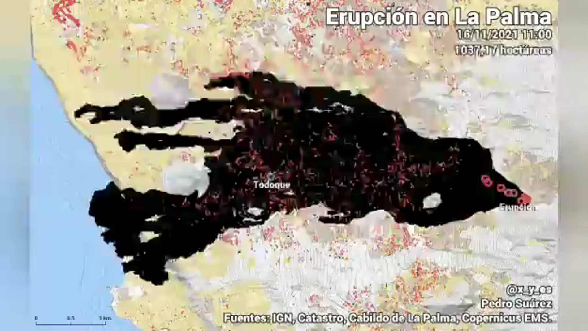 Un timelapse muestra el territorio afectado por la lava del volcán de La Palma