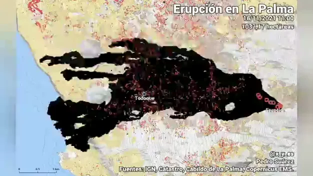 Un timelapse muestra el territorio afectado por la lava del volcán de La Palma Un timelapse muestra el territorio afectado por la lava del volcán de La Palma