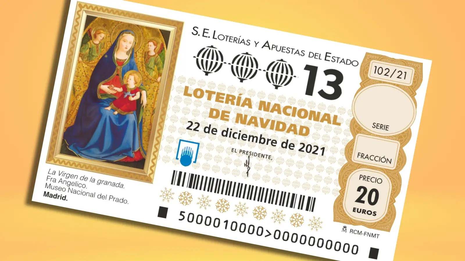 D&eacute;cimo de Loter&iacute;a de Navidad acabado en 13