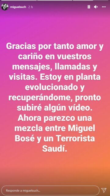 Miguel Such envía un mensaje para tranquilizar a sus seguidores