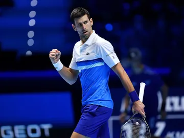 Novak Djokovic celebra un punto ante Andrey Rublev en las Finales ATP de Turín Novak Djokovic celebra un punto ante Andrey Rublev en las Finales ATP de Turín