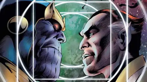 Thanos y Eros, también conocido como Starfox, en un cómic de Marvel Thanos y Eros, también conocido como Starfox, en un cómic de Marvel