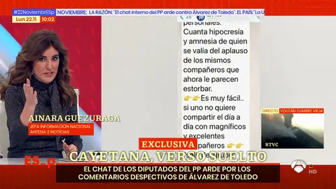 Los pantallazos en exclusiva del chat del PP en el momento en el que salta por los aires con ataques contra Cayetana Álvarez de Toledo Los pantallazos en exclusiva del chat del PP en el momento en el que salta por los aires con ataques contra Cayetana Álvarez de Toledo