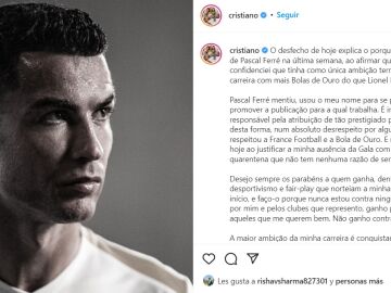 Cristiano Ronaldo estalla contra el Balón de Oro: "No gano contra nadie"