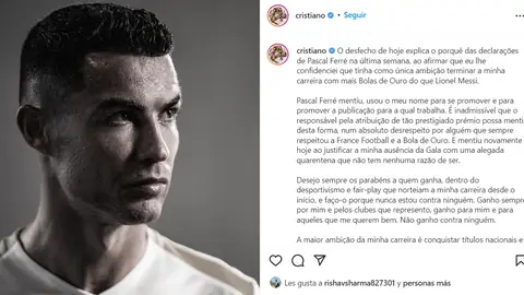 Cristiano Ronaldo estalla contra el Balón de Oro: "No gano contra nadie" Cristiano Ronaldo estalla contra el Balón de Oro: "No gano contra nadie"
