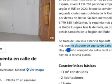 Mofas en internet por el 'loft' que se vende en Idealista sin baño y de 13 metros