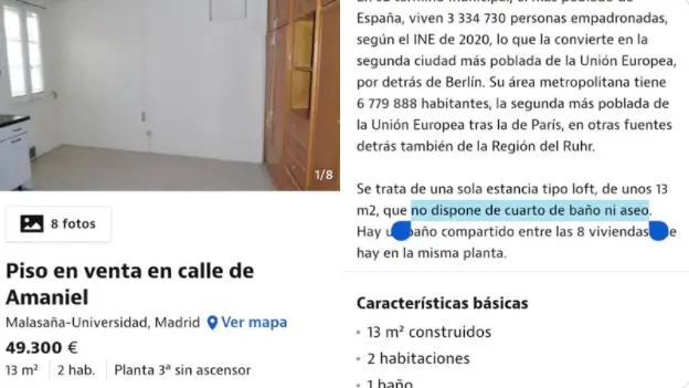 Mofas en internet por el 'loft' que se vende en Idealista sin baño y de 13 metros Mofas en internet por el 'loft' que se vende en Idealista sin baño y de 13 metros