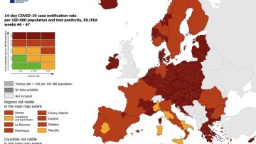 El mapa del Centro Europeo de Enfermedades sobre el aumento de la incidencia en España, solo 'se salva' Extremadura