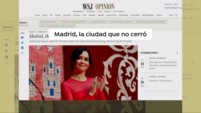 'The Wall Street Journal' ensalza a Isabel D&iacute;az Ayuso: "Madrid, la ciudad que no se cierra"