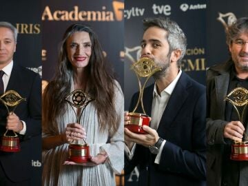 Vicente Vallés, Ángela Molina, Roberto Leal y Jordi Évole con sus Premios Iris