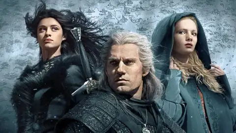 Anya Chalotra (Yennefer), Henry Cavill (Geralt de Rivia), Freya Allen (Ciri) er 'The Witcher' Anya Chalotra (Yennefer), Henry Cavill (Geralt de Rivia), Freya Allen (Ciri) er 'The Witcher'