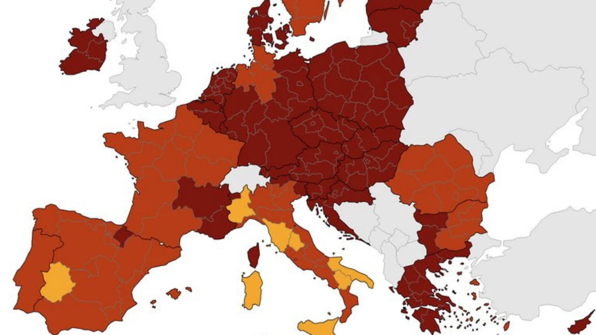 El mapa del Centro Europeo de Enfermedades evidencia el aumento de la incidencia en España, solo &#39;se salva&#39; Extremadura